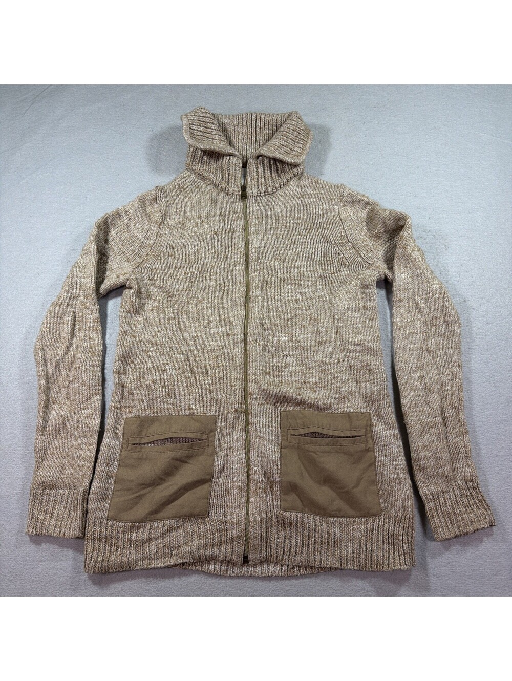 GAP Womens Alpaca Wool Blend Full Zip Knit Cardigan Sweater Tan Brown Small 0214